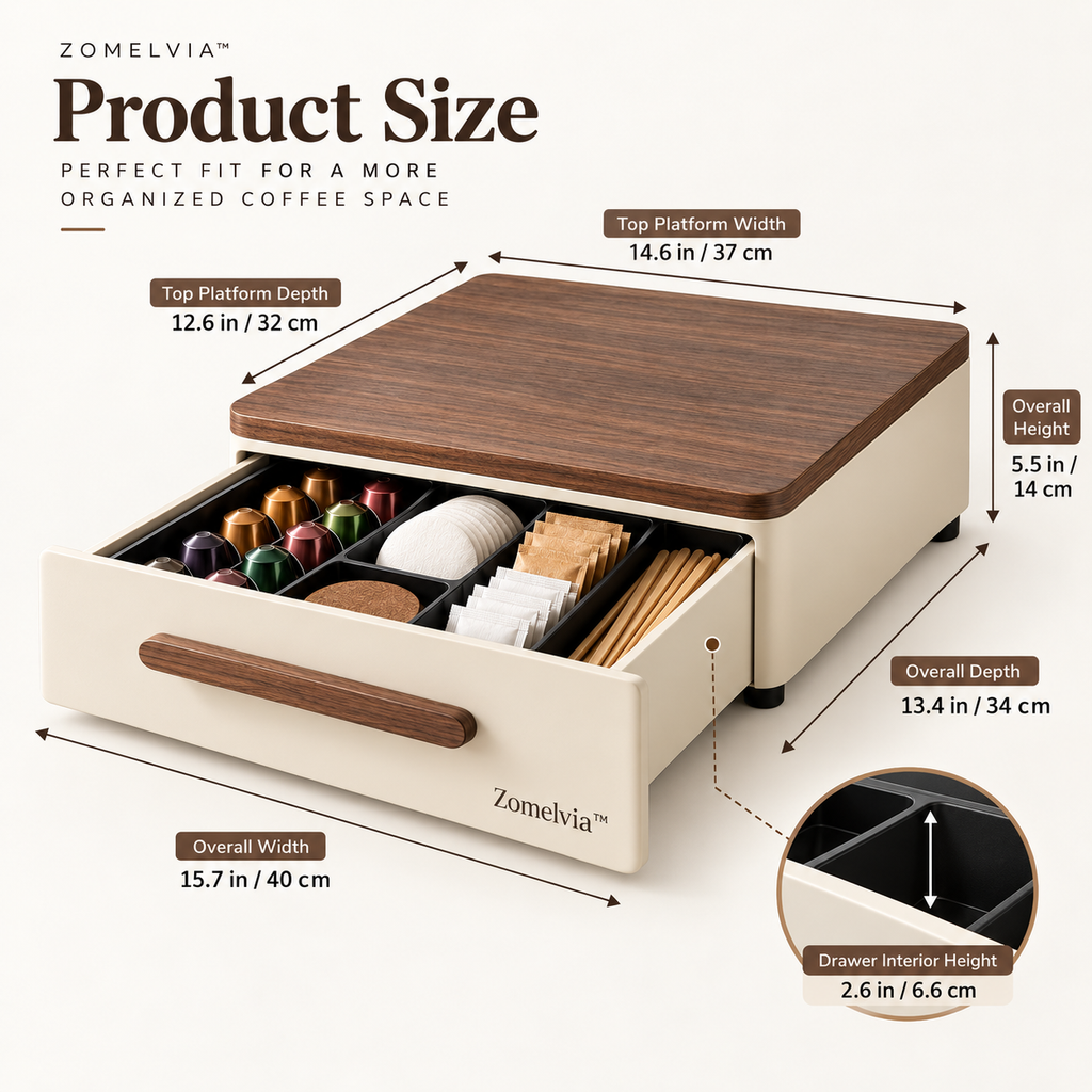 Zomelvia™ Walnut-Top Coffee Station Storage Drawer Organizer