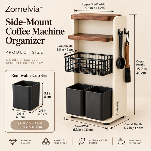 Zomelvia™ Side-Mount Coffee Machine Organizer