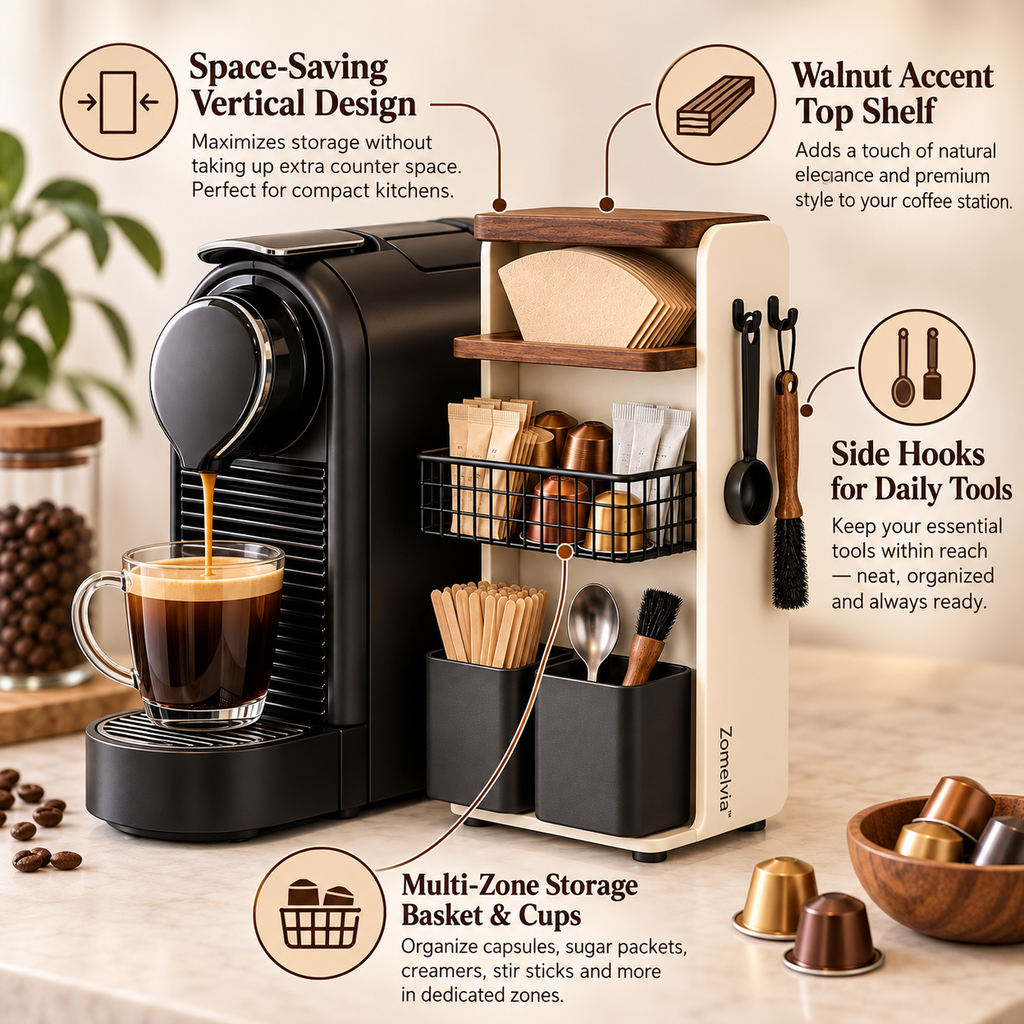 Zomelvia™ Side-Mount Coffee Machine Organizer