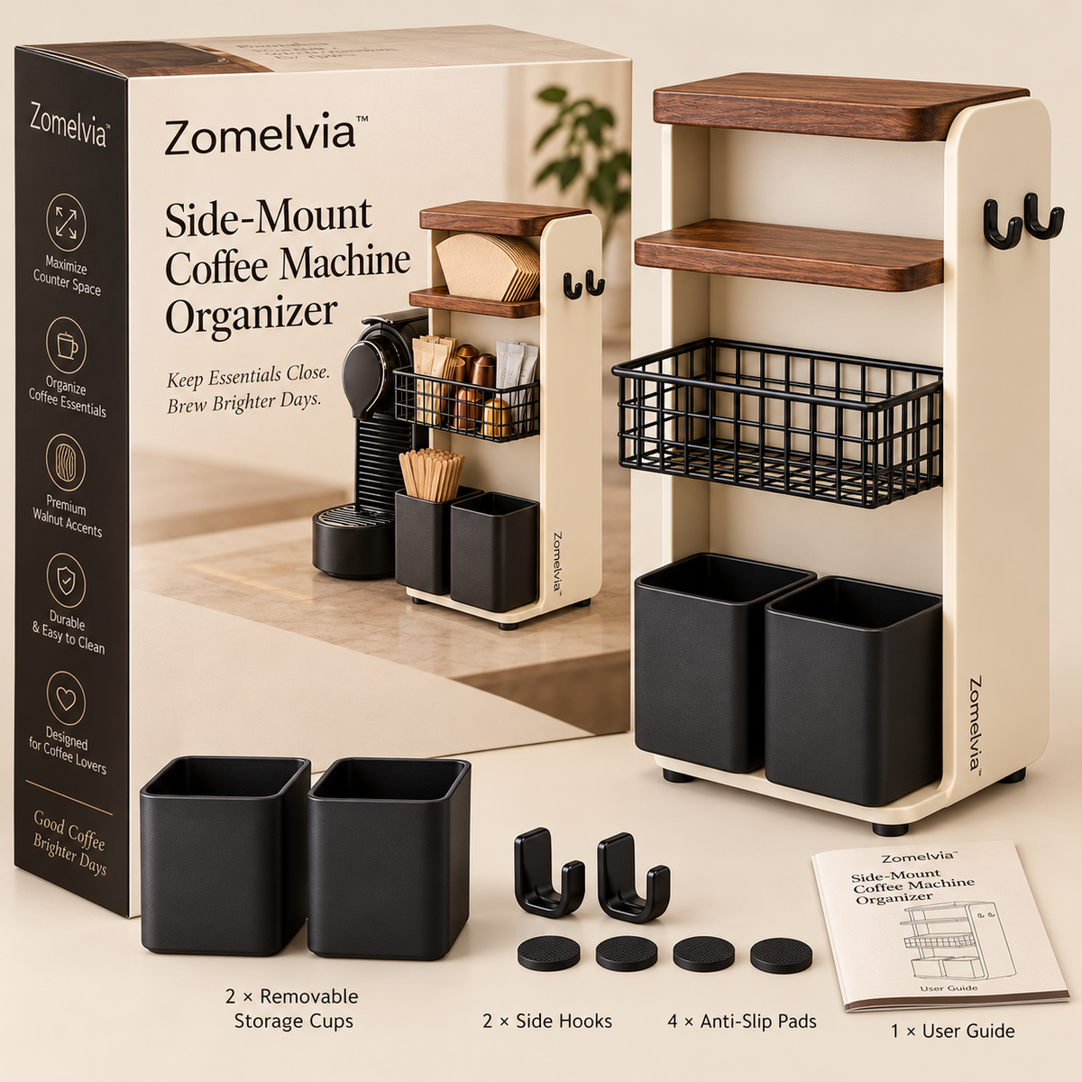 Zomelvia™ Side-Mount Coffee Machine Organizer