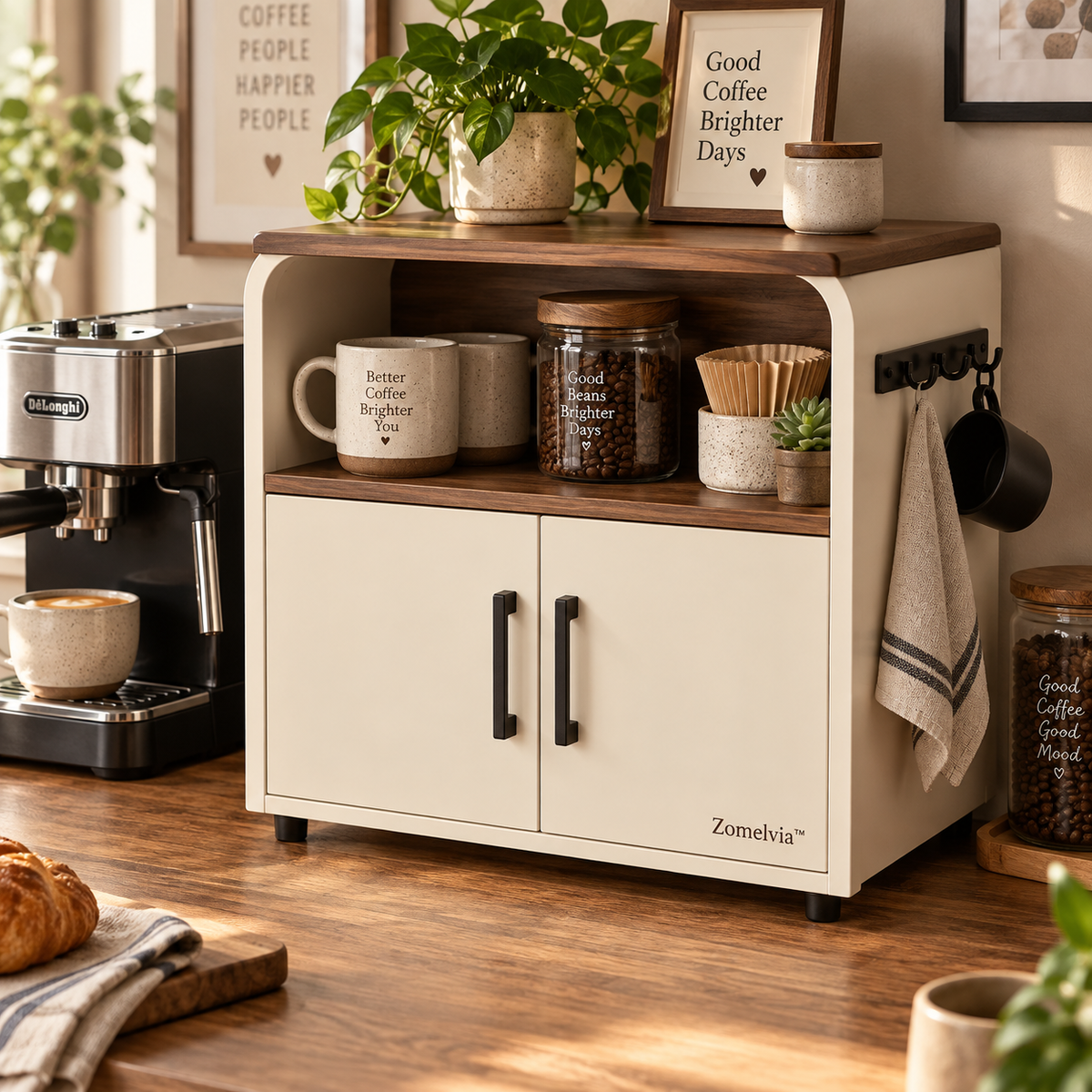Zomelvia™ Walnut-Accent Coffee Bar Countertop Cabinet
