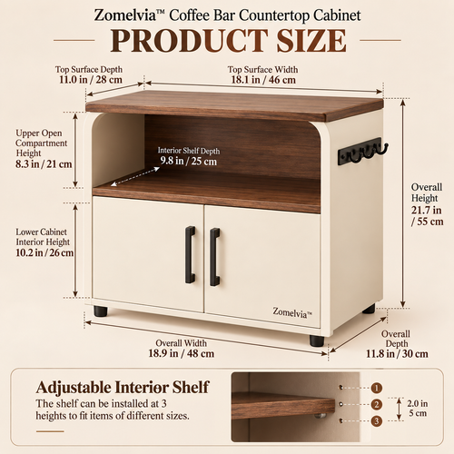 Zomelvia™ Walnut-Accent Coffee Bar Countertop Cabinet