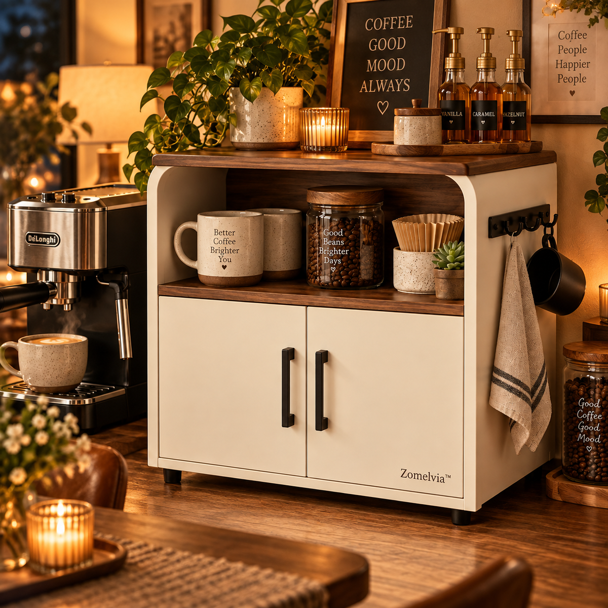 Zomelvia™ Walnut-Accent Coffee Bar Countertop Cabinet