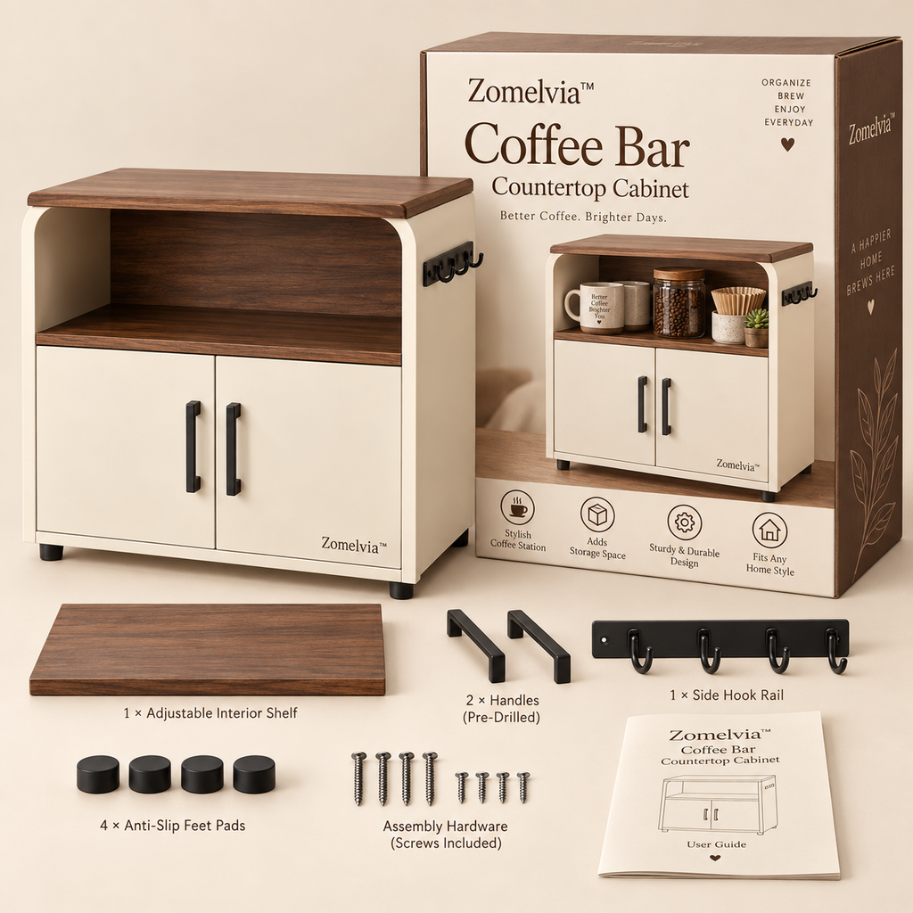 Zomelvia™ Walnut-Accent Coffee Bar Countertop Cabinet