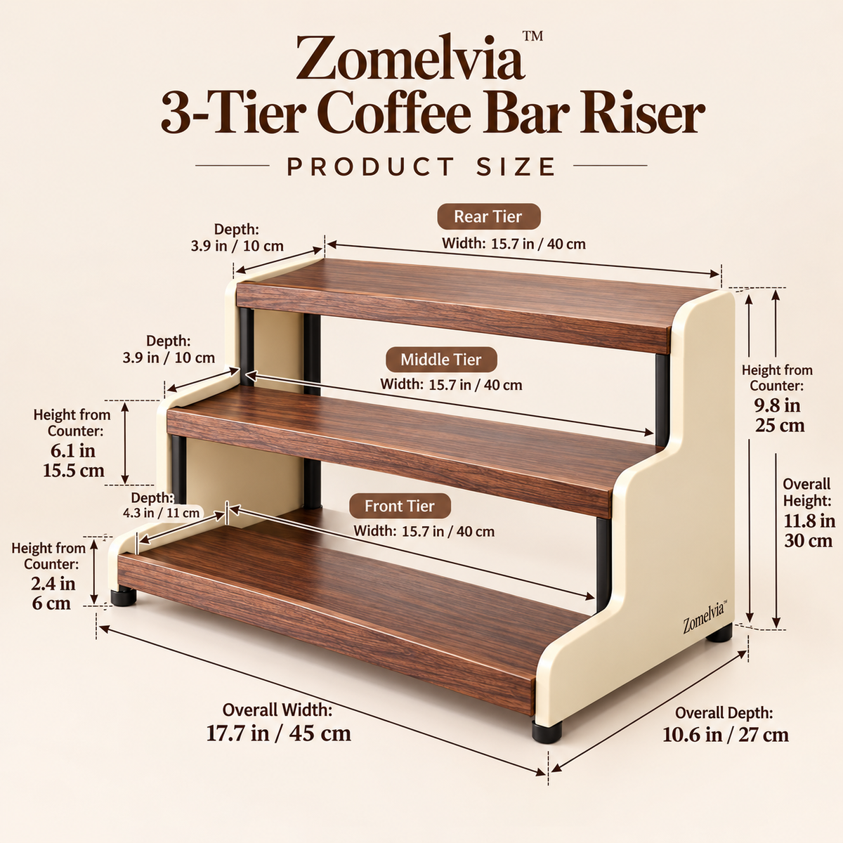 Zomelvia™ 3-Tier Walnut Coffee Bar Countertop Riser