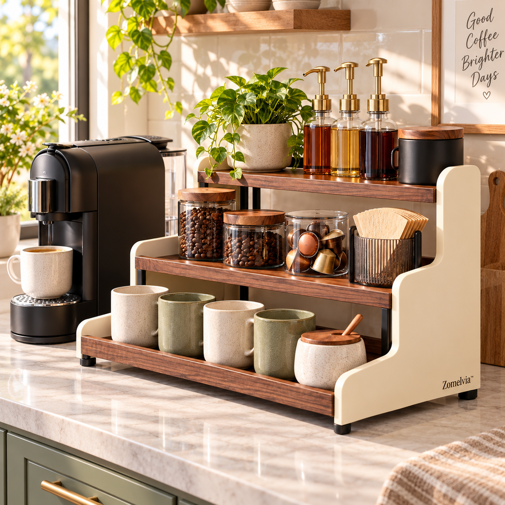 Zomelvia™ 3-Tier Walnut Coffee Bar Countertop Riser