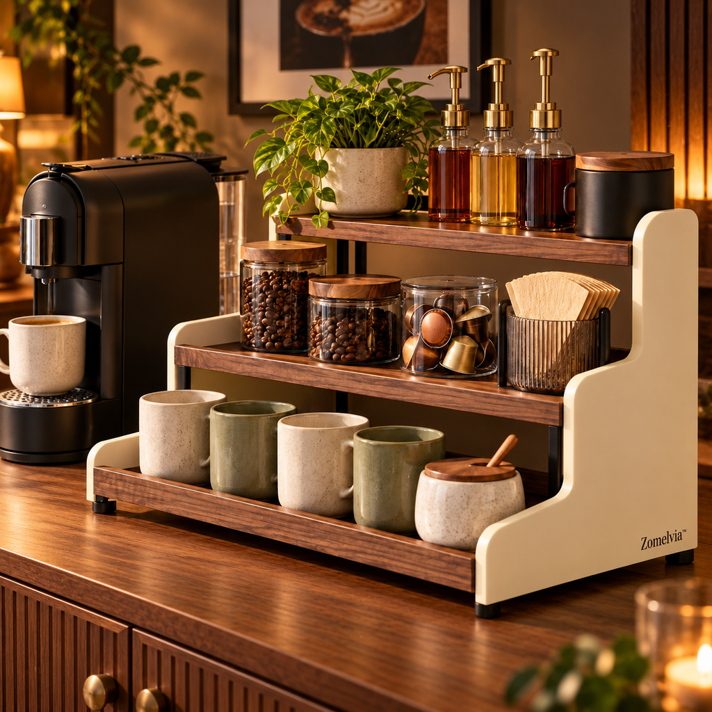 Zomelvia™ 3-Tier Walnut Coffee Bar Countertop Riser