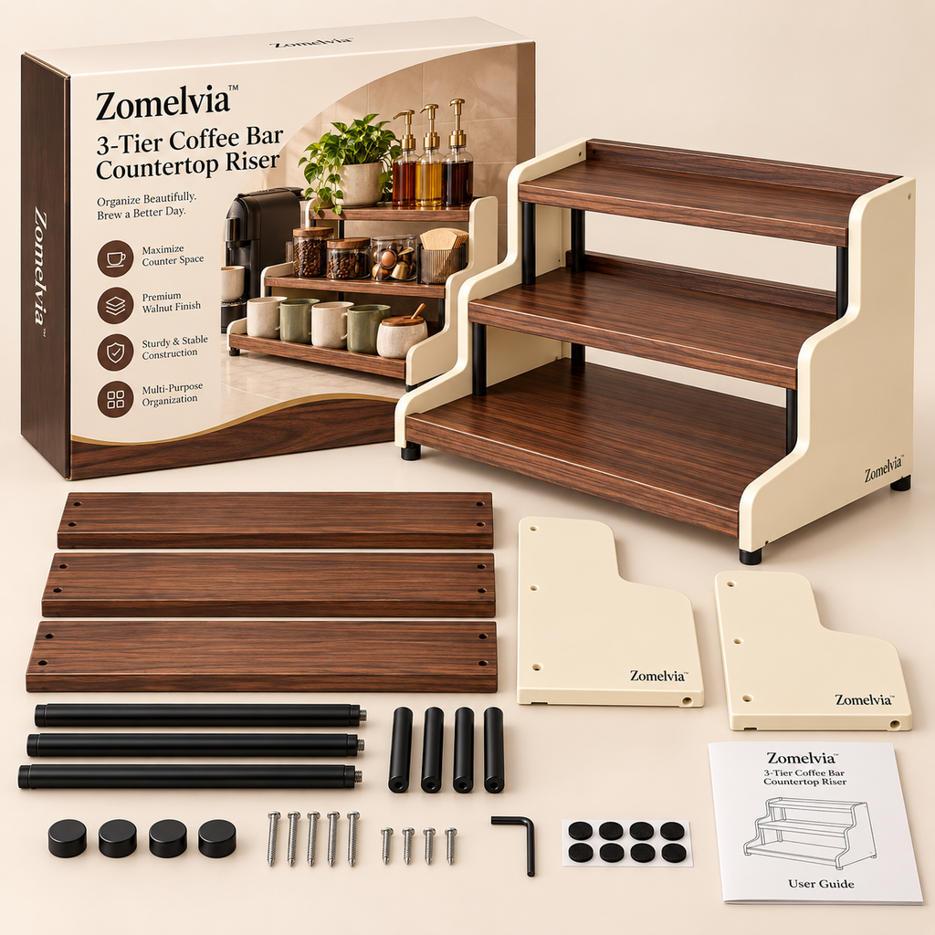 Zomelvia™ 3-Tier Walnut Coffee Bar Countertop Riser