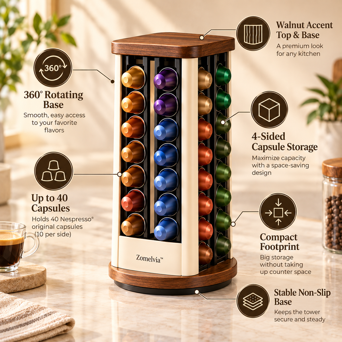Zomelvia™ 360° Rotating Coffee Capsule Tower