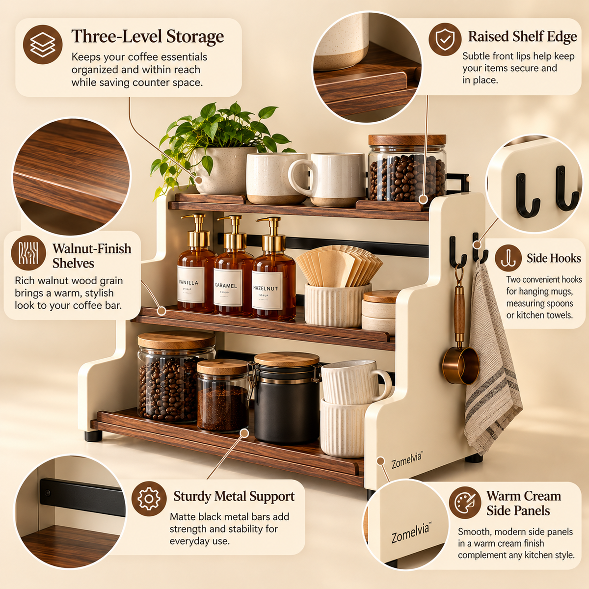 Zomelvia™ Tiered Coffee Bar Countertop Riser