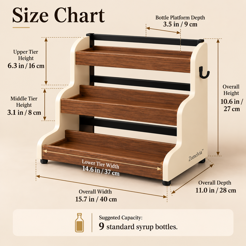 Zomelvia™ Walnut-Accent Coffee Syrup Display Rack  Product Introduction