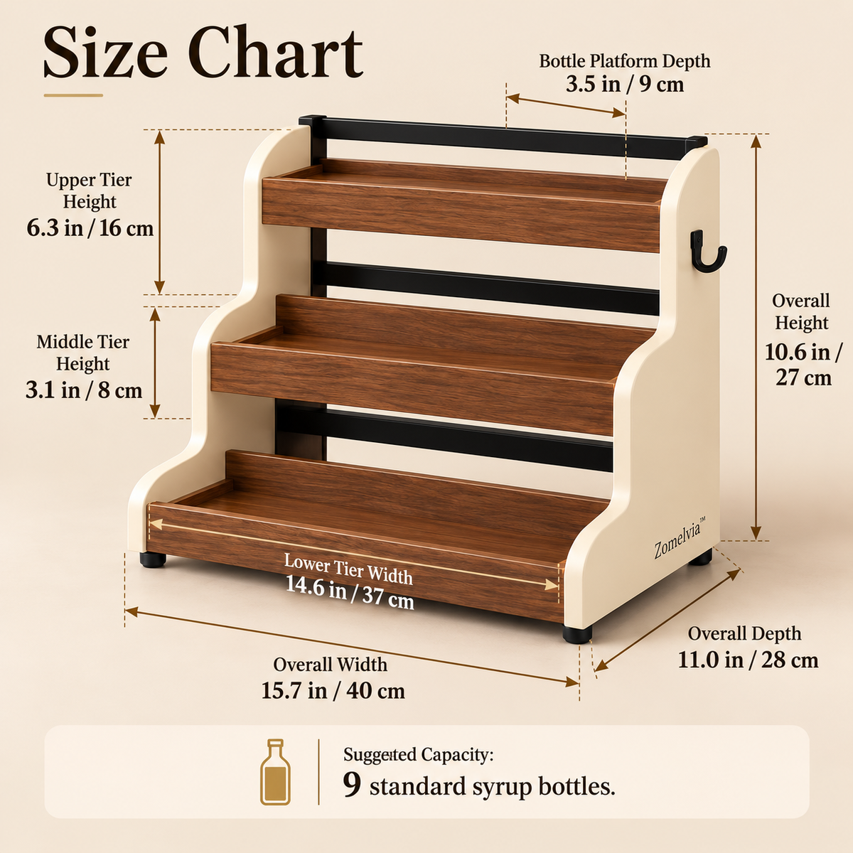 Zomelvia™ Walnut-Accent Coffee Syrup Display Rack  Product Introduction