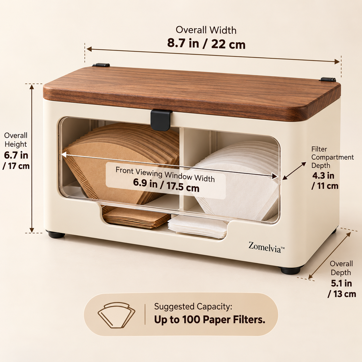 Zomelvia™ Walnut-Accent Coffee Filter Paper Storage Box  Product Introduction