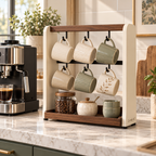 Zomelvia™ Walnut-Accent Coffee Mug Display Rack  Product Introduction