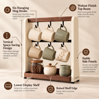 Zomelvia™ Walnut-Accent Coffee Mug Display Rack  Product Introduction