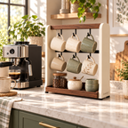 Zomelvia™ Walnut-Accent Coffee Mug Display Rack  Product Introduction