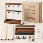 Zomelvia™ Walnut-Accent Coffee Mug Display Rack  Product Introduction