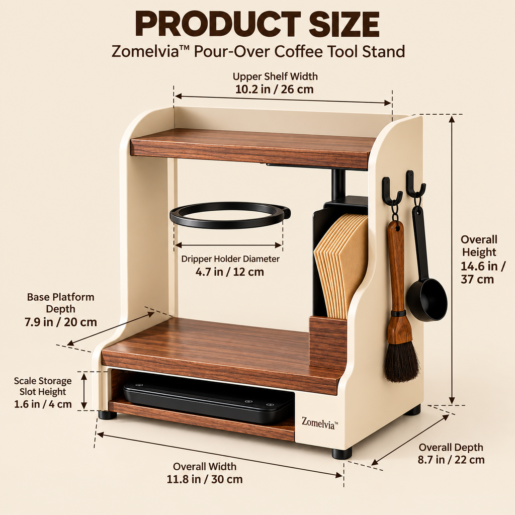 Zomelvia™ Walnut-Accent Pour-Over Coffee Tool Stand