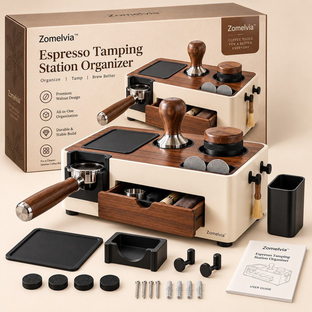 Zomelvia™ Walnut-Accent Espresso Tamping Station Organizer