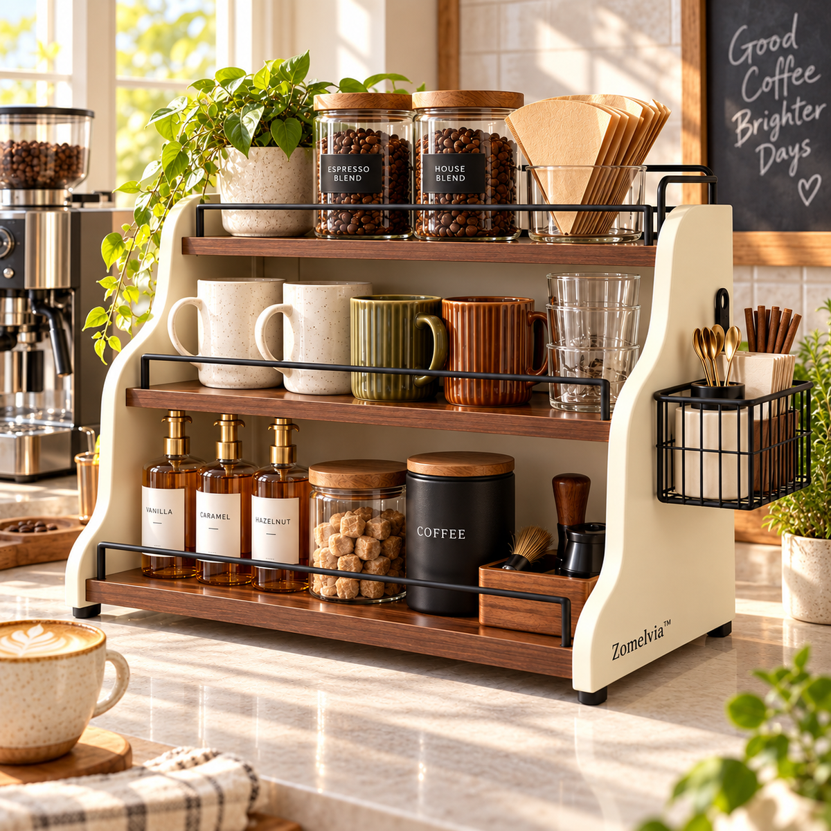 Zomelvia™ Tiered Coffee Bar Countertop Riser Thickened guardrail