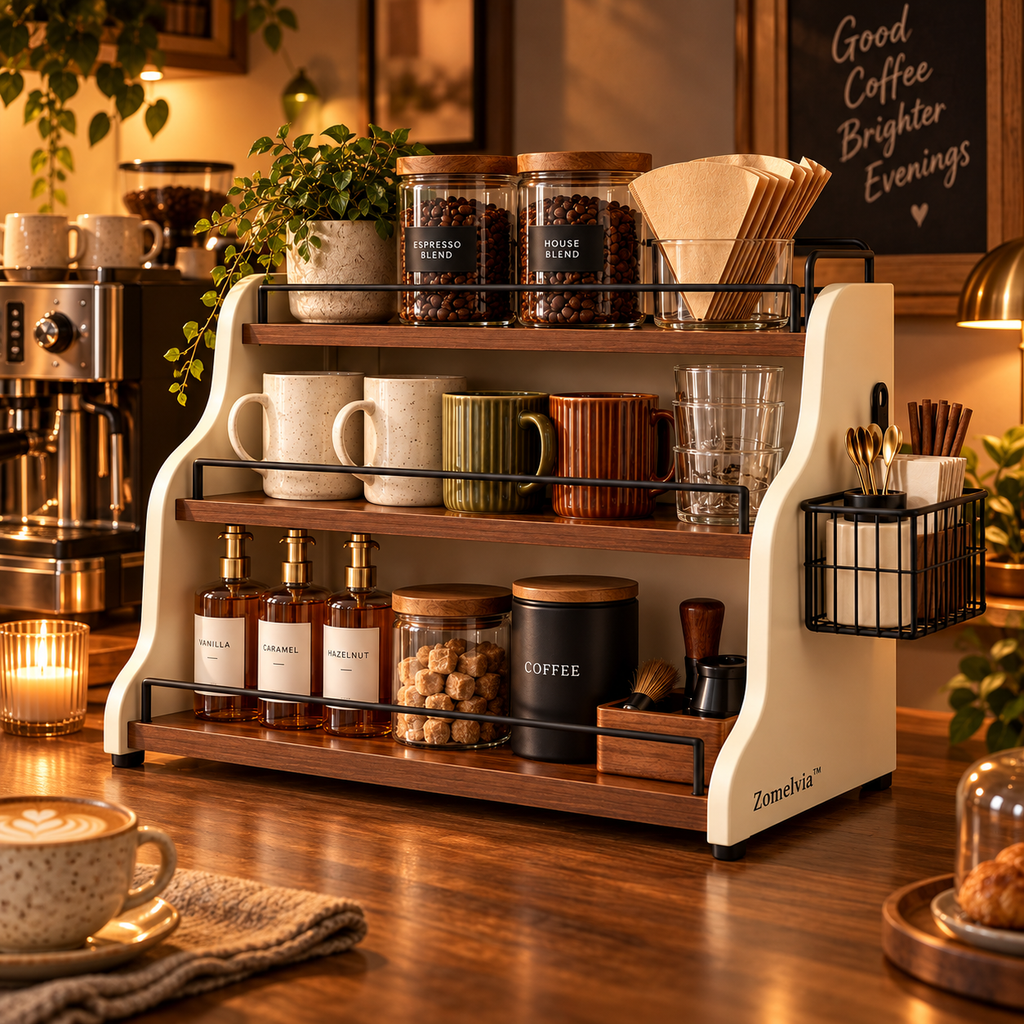 Zomelvia™ Tiered Coffee Bar Countertop Riser Thickened guardrail