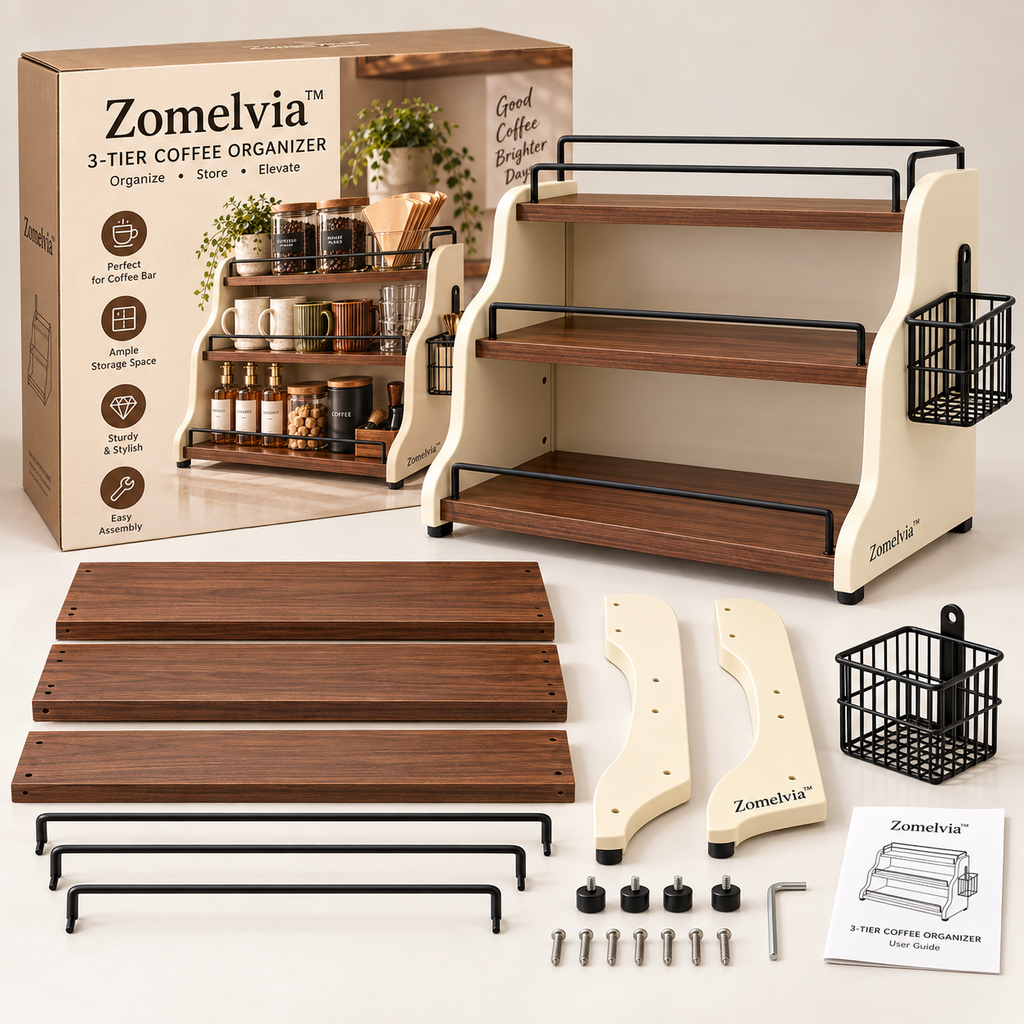 Zomelvia™ Tiered Coffee Bar Countertop Riser Thickened guardrail